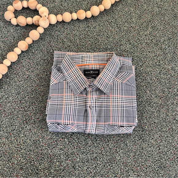 Marc Ecko Other - MARC ECKO Navy & Orange Plaid Button Down Shirt Long Sleeve Collared Casual Top